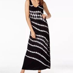 INC International Concepts Black & White Tie-Dye Sleeveless Maxi Dress